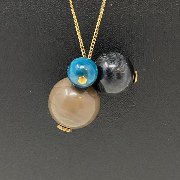RARE Vtg MARC JACOBS 3 Planet Balls Marbles Pendant Necklace Gold Tone 32" Long - Picture 5 of 7
